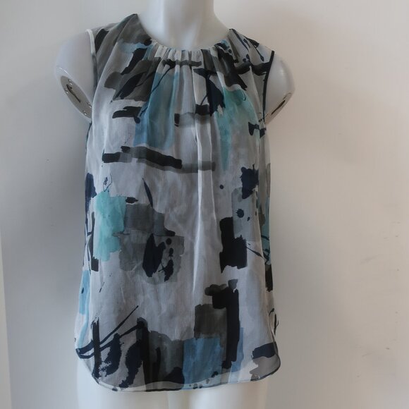 NWT Womens Armani Collezioni Gray Multicolor Graphic Pure Silk Shell Tank Top 10 - Picture 1 of 8